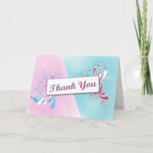 Carte de remerciements rose et bleu