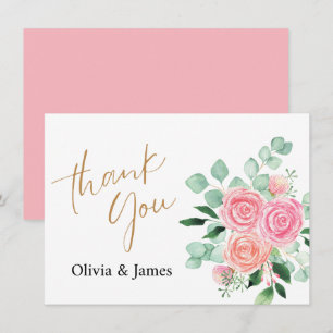 Carte De Remerciements Rose et Mariage de l'eucalyptus