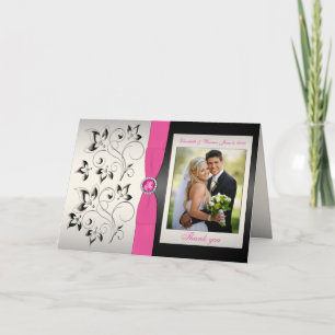 Carte de remerciements rose et noir avec photo