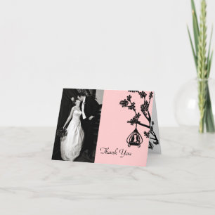 Carte de remerciements rose et noir chic de photo