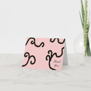 Carte de remerciements rose et perle noire classiq