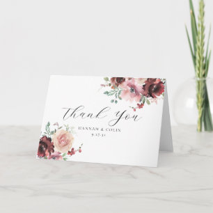 Carte De Remerciements Rose et Pivoine Classique Bourgogne Blush