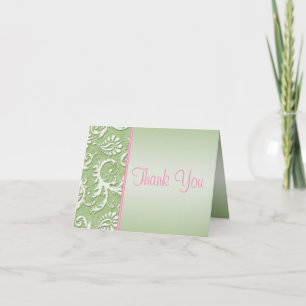 Carte de remerciements rose et vert Damas