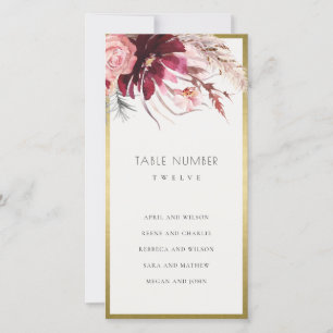 Carte De Remerciements Rose Flora Pampas Grass Sein Tableau Numéro de tab