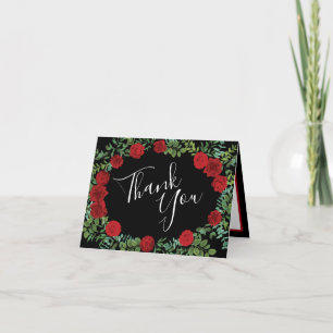 Carte De Remerciements Rose Floral Black et Red Peony Mariage