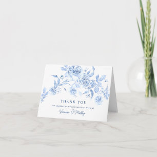 Carte De Remerciements Rose Florale Bleu Poussiéreux 85e Anniversaire