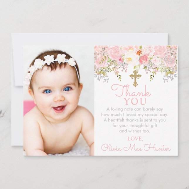 Carte De Remerciements Rose Garden Girl Baptism Photo (Devant)