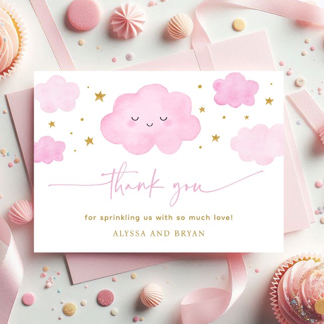 Carte De Remerciements Rose Girl Cloud Stars Baby Sprinkl (Créateur téléchargé)
