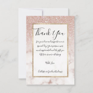 Carte De Remerciements Rose glamour or blanc Parties scintillant marbre d