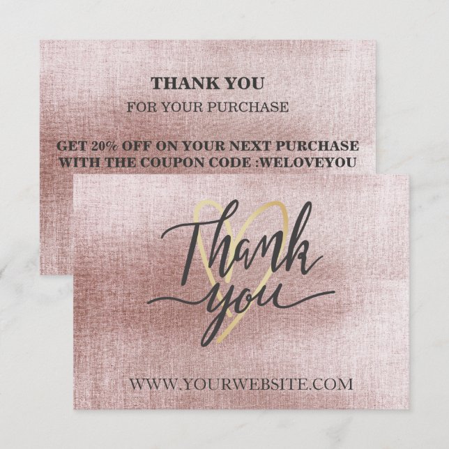Carte de remerciements rose Gold (Devant / Derrière)