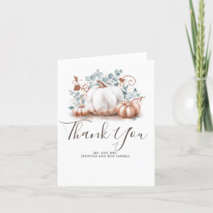Carte De Remerciements Rose Gold & Blanc Citrouille Mariage de automne Me