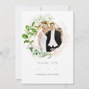 Carte De Remerciements Rose Gold & Blush Geometry Greenery Mariage Photo