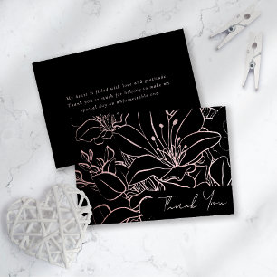 Carte De Remerciements Rose Gold Foil Dessin au trait Floral Mariage 