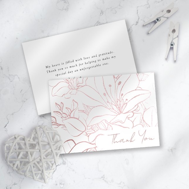 Carte De Remerciements Rose Gold Foil Ligne Art Floral Mariage Fête (Créateur téléchargé)