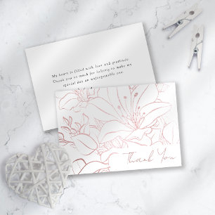 Carte De Remerciements Rose Gold Foil Line Art Floral Fête des mariées