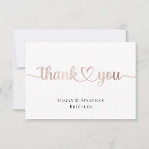 Carte De Remerciements Rose Gold Moderne Calligraphie avec Coeur