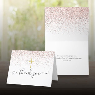 Carte De Remerciements Rose Gold Pailleté Croix dorée Écriture