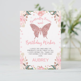 Carte De Remerciements Rose Gold Parties scintillant Bisous papillon Anni
