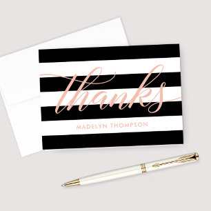 Carte De Remerciements Rose Gold Script noir et blanc Grilles Mariage
