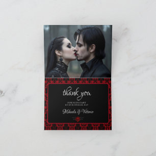 Carte De Remerciements Rose gothique foncé Photo Mariage