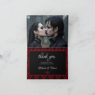 Carte De Remerciements Rose gothique foncé Photo Mariage