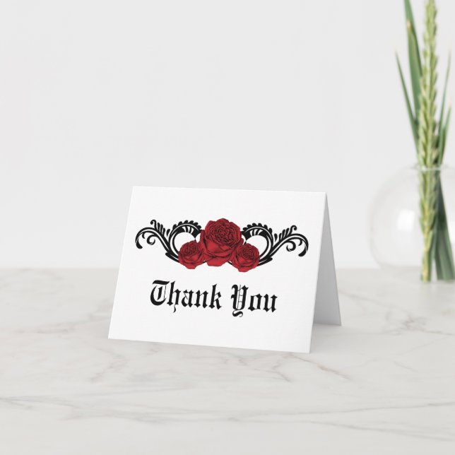 Carte De Remerciements Rose gothique, Rouge (Devant)