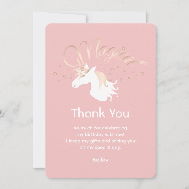 Carte de remerciements rose moderne de licorne mag (Devant)