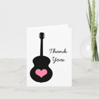 Carte de remerciements rose/noir de coeur de guita