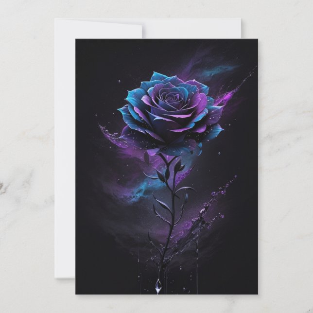 Carte De Remerciements Rose noire étoilée violette et bleue Splash Art  (Devant)