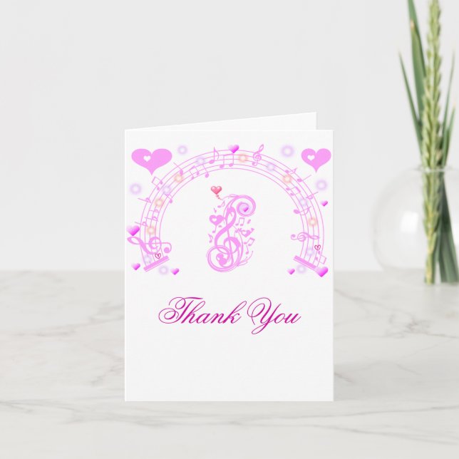Carte De Remerciements Rose, notes de musique de Love_ (Devant)