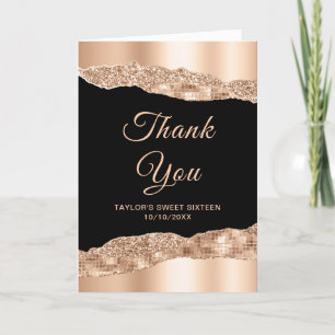 Carte De Remerciements Rose or et noir glam Larmes Sweet sixteen