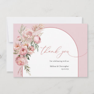Carte De Remerciements Rose or fleurs pampas herbe boho arche