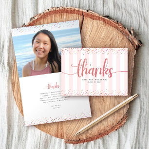 Carte De Remerciements Rose or parties scintillant script graduation phot