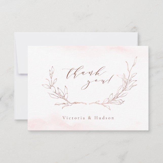 Carte De Remerciements Rose or simple mariage de couronne botanique (Devant)