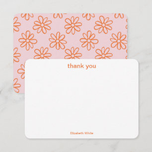 Carte De Remerciements Rose Orange Cute Girly Rétro Minimaliste tendance 