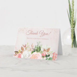 Carte De Remerciements Rose Pâle Floral Aquarelle Or