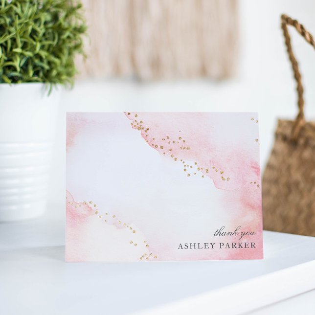 Carte De Remerciements Rose Pâle + Paillettes de Faux Or (Créateur téléchargé)