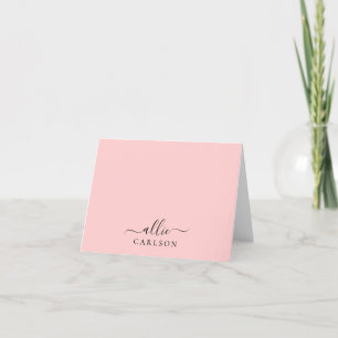 Carte De Remerciements Rose Pâle Poussiéreux Minimaliste Moderne Nom