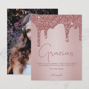 Carte De Remerciements Rose Parties scintillant or gouttes Quinceanera Ph