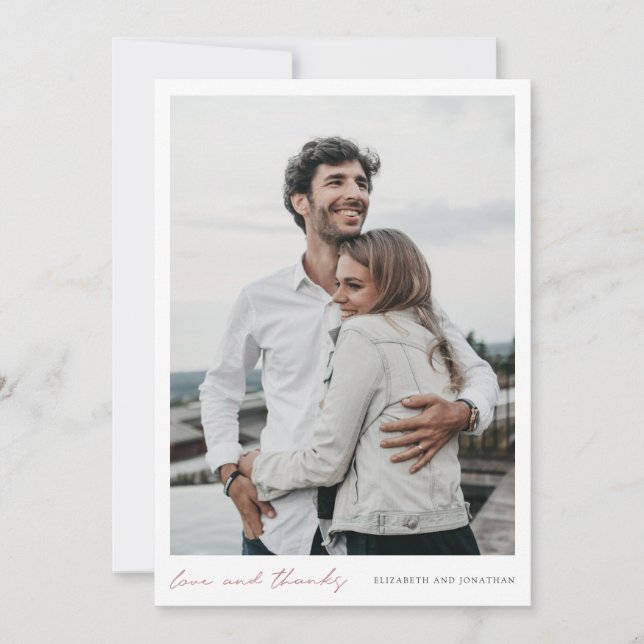 Carte De Remerciements Rose photo simple moderne  or Mariage (Devant)