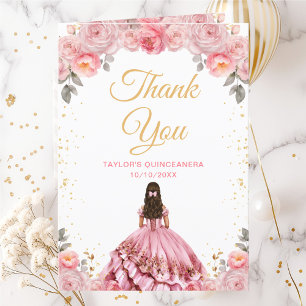 Carte De Remerciements Rose Pink Princess Fleur Quinceañera