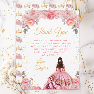 Carte De Remerciements Rose Pink Princess Fleur Quinceañera