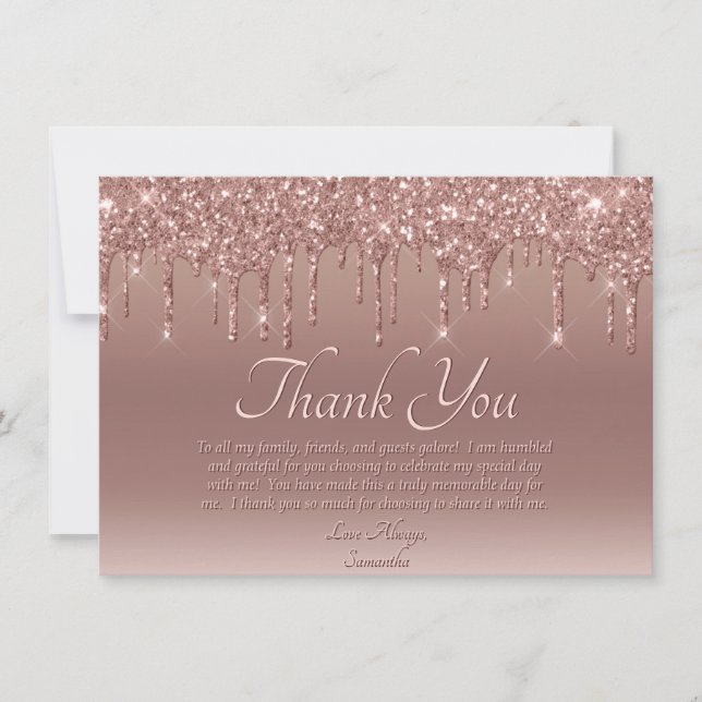 Carte De Remerciements Rose Poudré Élégant avec Gouttes de Paillettes pou (Devant)