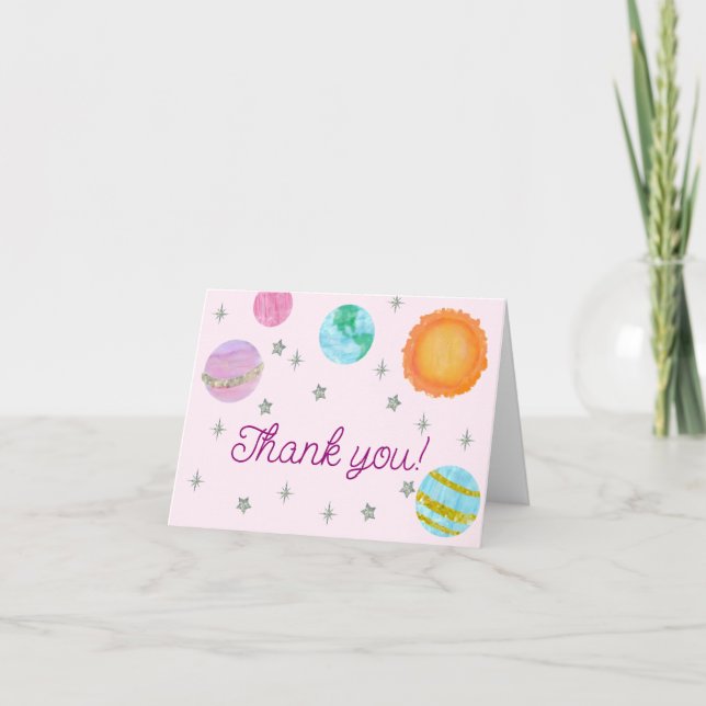 Carte De Remerciements Rose Premier Tour Autour Du Soleil Fille 1er Anniv (Devant)