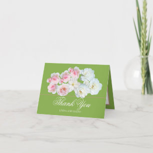 Carte De Remerciements Rose rose et clématite blanche élégantes Remerciem
