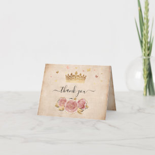 Carte De Remerciements Rose rose pâle et or Elegant Aquarelle pliée