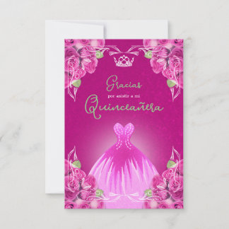 CARTE DE REMERCIEMENTS ROSE ROSE ROSE ESPAGNOLE QUINCEAÑERA |