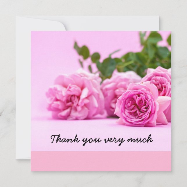 Carte de remerciements rose roses (Devant)