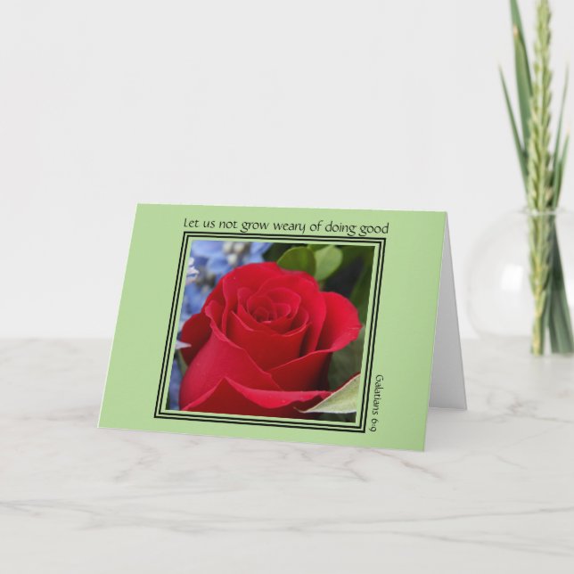 Carte de remerciements, Rose rouge, avec Galates 6 (Devant)