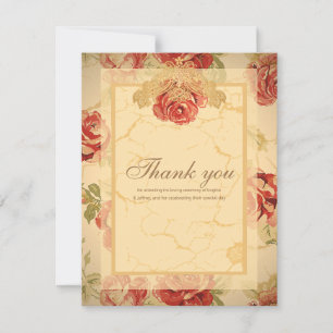 Carte De Remerciements Rose rouge, crème, bronze antique floral